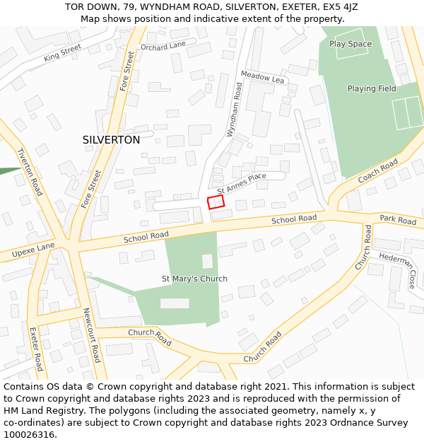 TOR DOWN, 79, WYNDHAM ROAD, SILVERTON, EXETER, EX5 4JZ: Location map and indicative extent of plot
