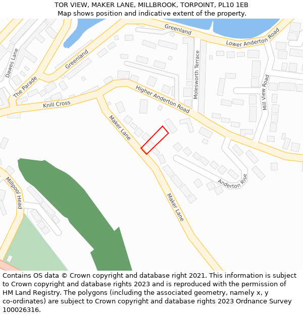 TOR VIEW, MAKER LANE, MILLBROOK, TORPOINT, PL10 1EB: Location map and indicative extent of plot