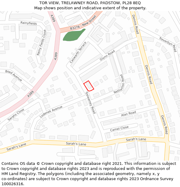 TOR VIEW, TRELAWNEY ROAD, PADSTOW, PL28 8EQ: Location map and indicative extent of plot