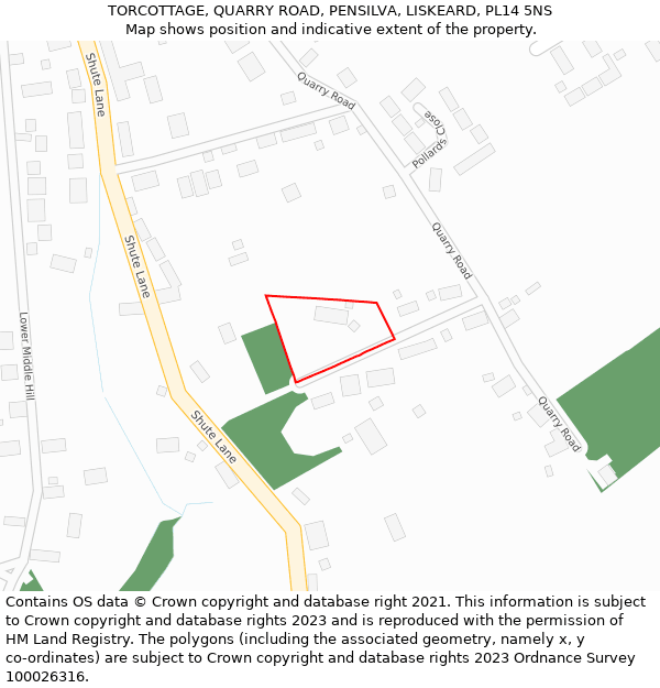 TORCOTTAGE, QUARRY ROAD, PENSILVA, LISKEARD, PL14 5NS: Location map and indicative extent of plot