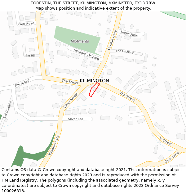TORESTIN, THE STREET, KILMINGTON, AXMINSTER, EX13 7RW: Location map and indicative extent of plot