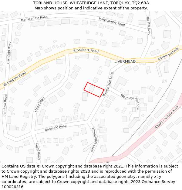 TORLAND HOUSE, WHEATRIDGE LANE, TORQUAY, TQ2 6RA: Location map and indicative extent of plot