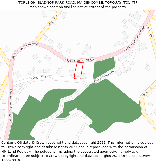 TORLEIGH, SLADNOR PARK ROAD, MAIDENCOMBE, TORQUAY, TQ1 4TF: Location map and indicative extent of plot