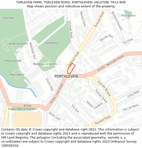 TORLEVEN FARM, TORLEVEN ROAD, PORTHLEVEN, HELSTON, TR13 9HR: Location map and indicative extent of plot