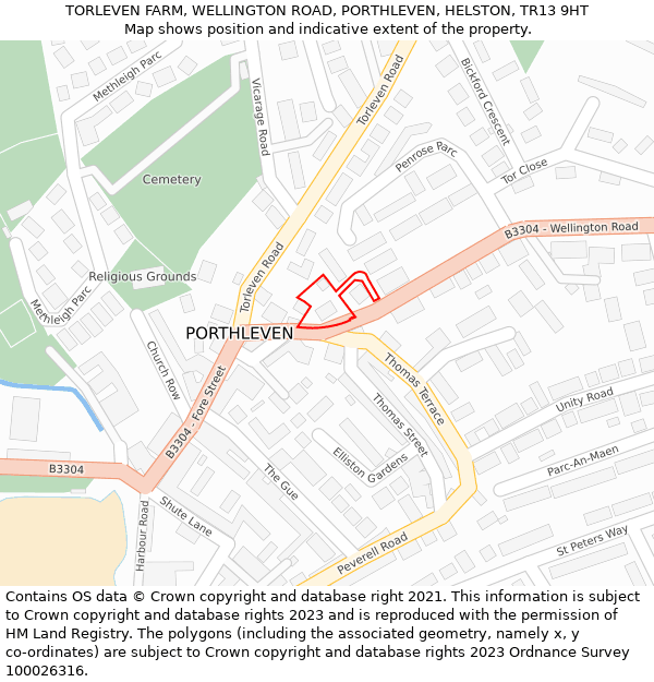 TORLEVEN FARM, WELLINGTON ROAD, PORTHLEVEN, HELSTON, TR13 9HT: Location map and indicative extent of plot