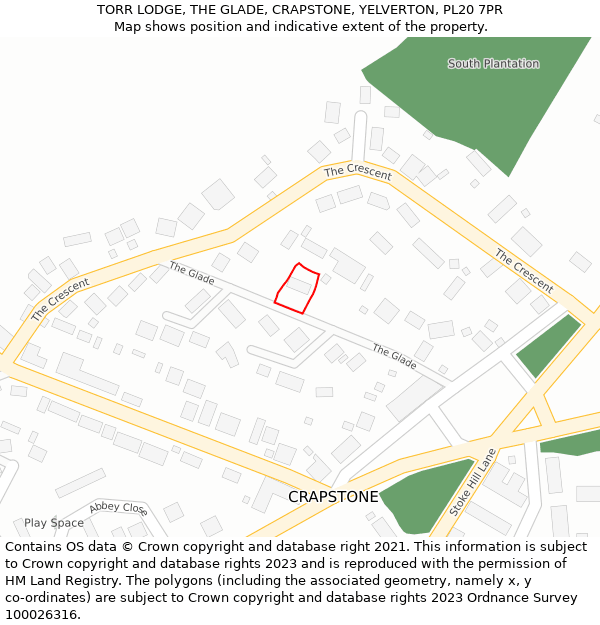 TORR LODGE, THE GLADE, CRAPSTONE, YELVERTON, PL20 7PR: Location map and indicative extent of plot