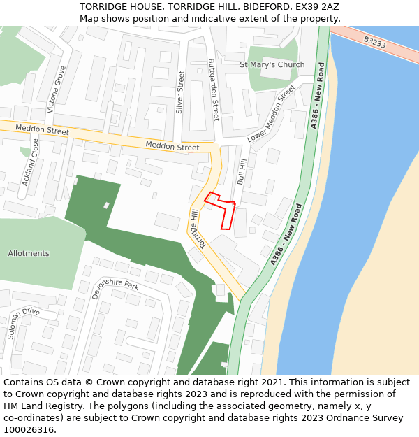 TORRIDGE HOUSE, TORRIDGE HILL, BIDEFORD, EX39 2AZ: Location map and indicative extent of plot