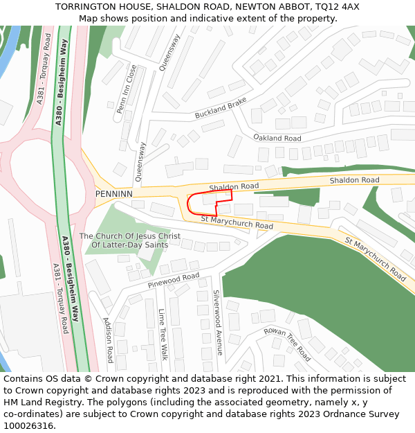 TORRINGTON HOUSE, SHALDON ROAD, NEWTON ABBOT, TQ12 4AX: Location map and indicative extent of plot