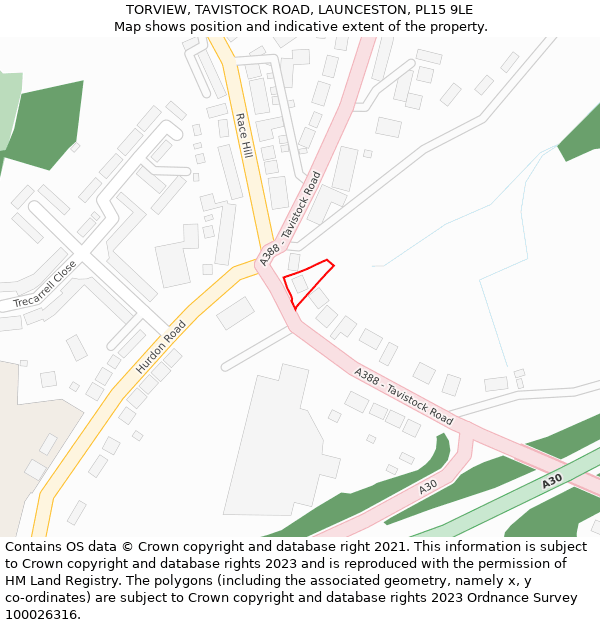 TORVIEW, TAVISTOCK ROAD, LAUNCESTON, PL15 9LE: Location map and indicative extent of plot
