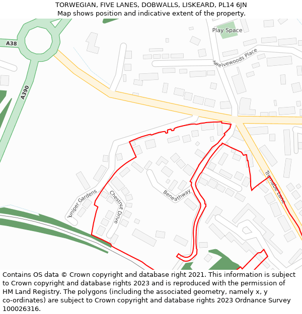 TORWEGIAN, FIVE LANES, DOBWALLS, LISKEARD, PL14 6JN: Location map and indicative extent of plot