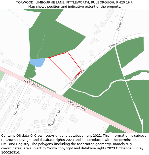 TORWOOD, LIMBOURNE LANE, FITTLEWORTH, PULBOROUGH, RH20 1HR: Location map and indicative extent of plot