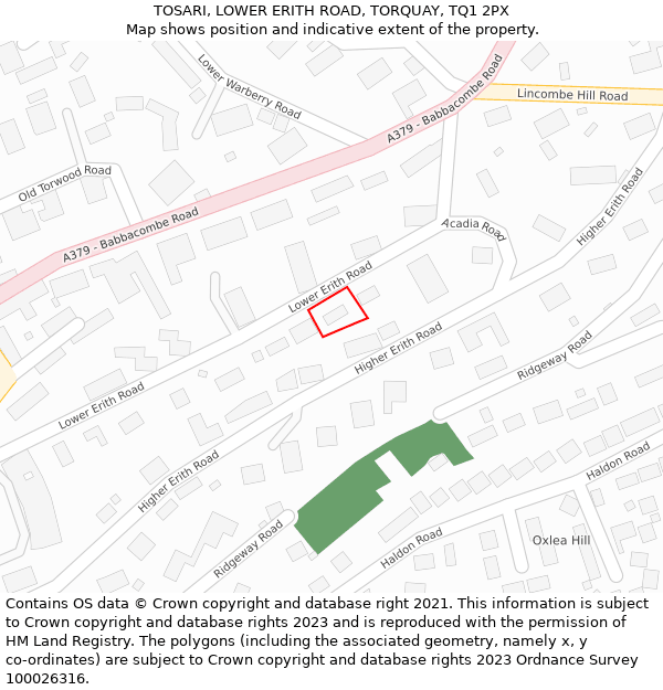 TOSARI, LOWER ERITH ROAD, TORQUAY, TQ1 2PX: Location map and indicative extent of plot