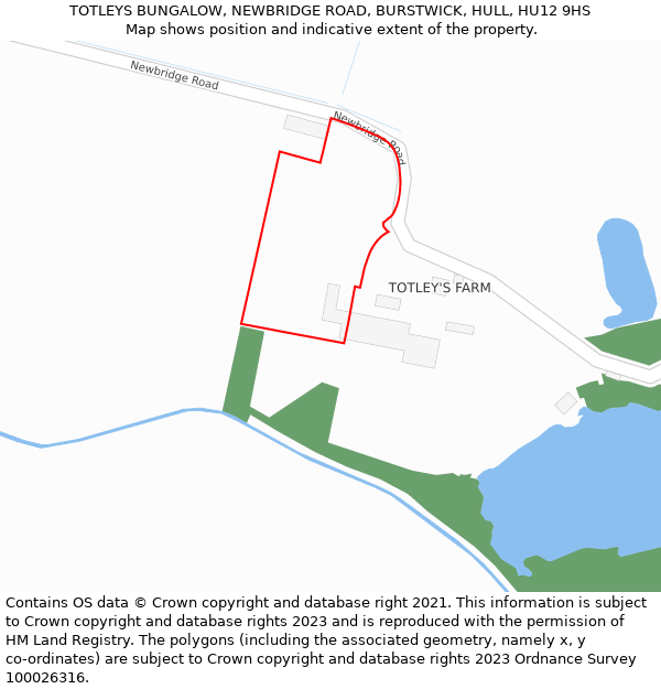 TOTLEYS BUNGALOW, NEWBRIDGE ROAD, BURSTWICK, HULL, HU12 9HS: Location map and indicative extent of plot