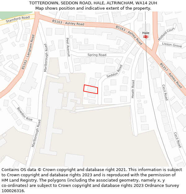 TOTTERDOWN, SEDDON ROAD, HALE, ALTRINCHAM, WA14 2UH: Location map and indicative extent of plot