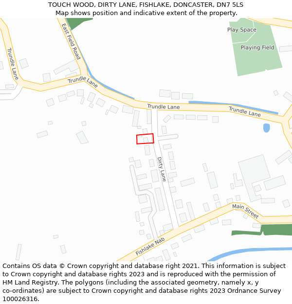 TOUCH WOOD, DIRTY LANE, FISHLAKE, DONCASTER, DN7 5LS: Location map and indicative extent of plot