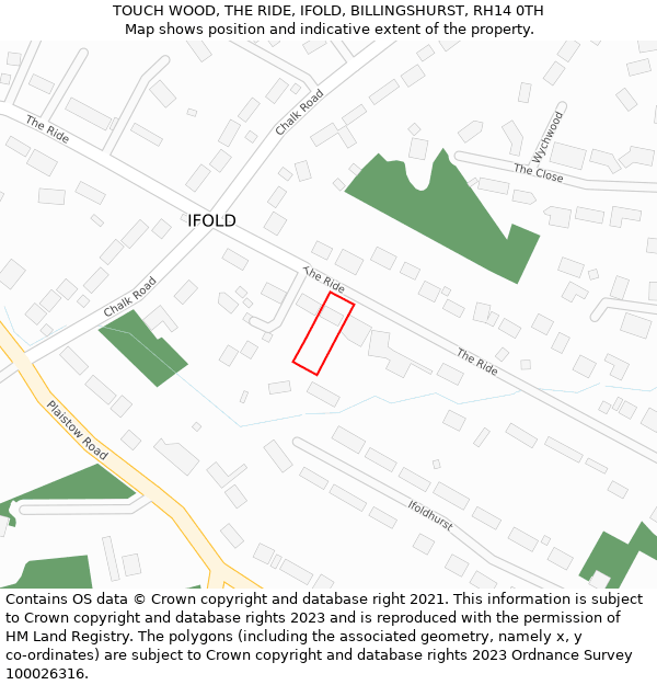 TOUCH WOOD, THE RIDE, IFOLD, BILLINGSHURST, RH14 0TH: Location map and indicative extent of plot