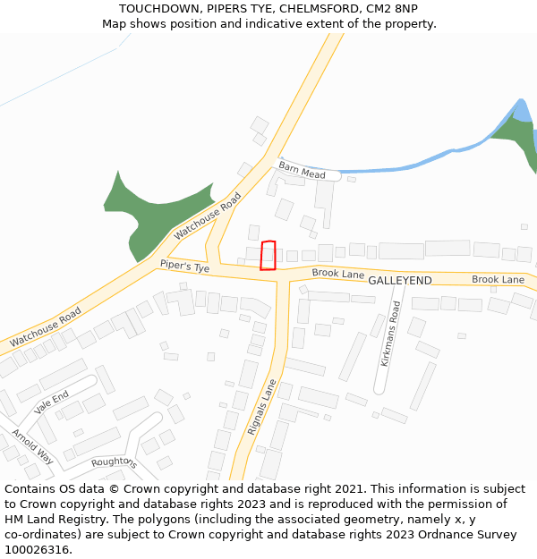 TOUCHDOWN, PIPERS TYE, CHELMSFORD, CM2 8NP: Location map and indicative extent of plot