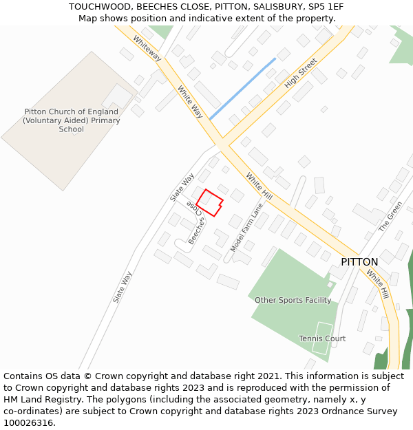 TOUCHWOOD, BEECHES CLOSE, PITTON, SALISBURY, SP5 1EF: Location map and indicative extent of plot
