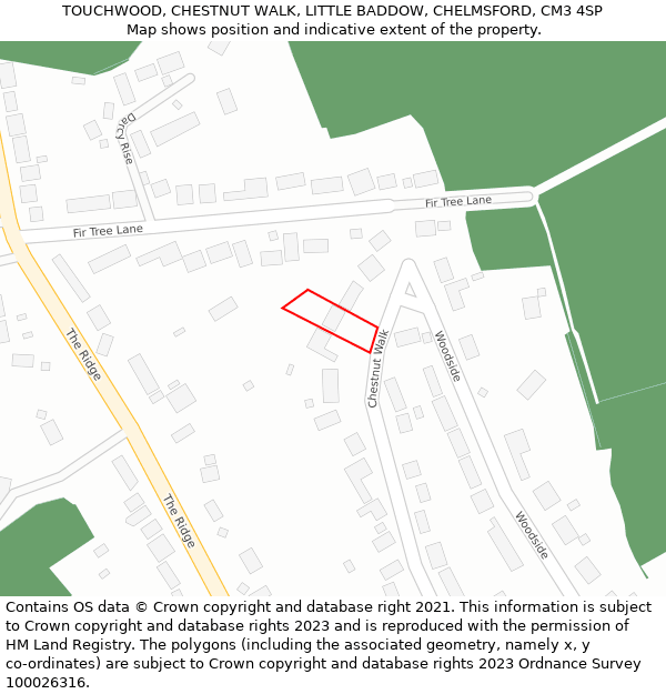 TOUCHWOOD, CHESTNUT WALK, LITTLE BADDOW, CHELMSFORD, CM3 4SP: Location map and indicative extent of plot