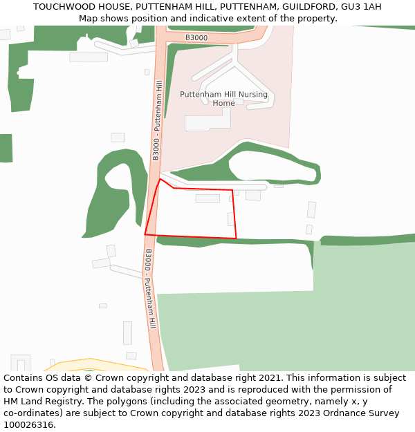 TOUCHWOOD HOUSE, PUTTENHAM HILL, PUTTENHAM, GUILDFORD, GU3 1AH: Location map and indicative extent of plot