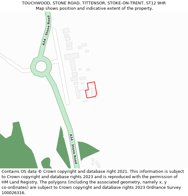 TOUCHWOOD, STONE ROAD, TITTENSOR, STOKE-ON-TRENT, ST12 9HR: Location map and indicative extent of plot