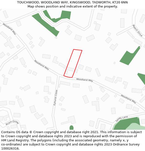 TOUCHWOOD, WOODLAND WAY, KINGSWOOD, TADWORTH, KT20 6NN: Location map and indicative extent of plot