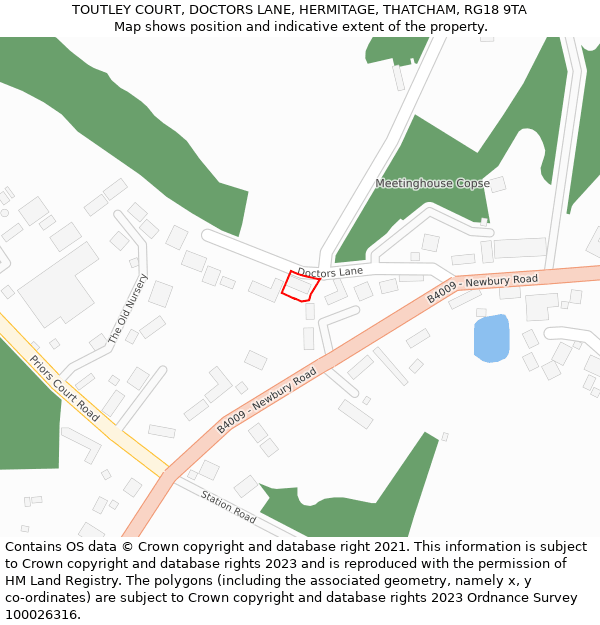 TOUTLEY COURT, DOCTORS LANE, HERMITAGE, THATCHAM, RG18 9TA: Location map and indicative extent of plot