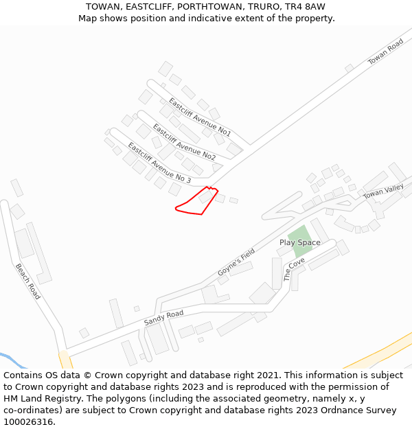 TOWAN, EASTCLIFF, PORTHTOWAN, TRURO, TR4 8AW: Location map and indicative extent of plot