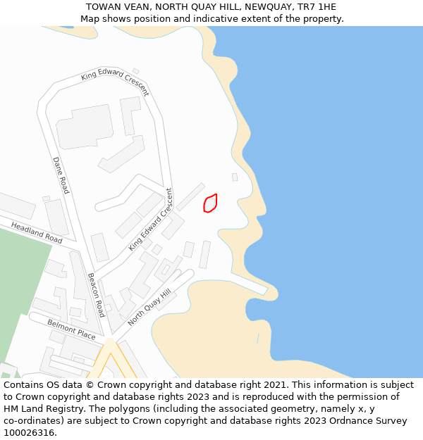 TOWAN VEAN, NORTH QUAY HILL, NEWQUAY, TR7 1HE: Location map and indicative extent of plot