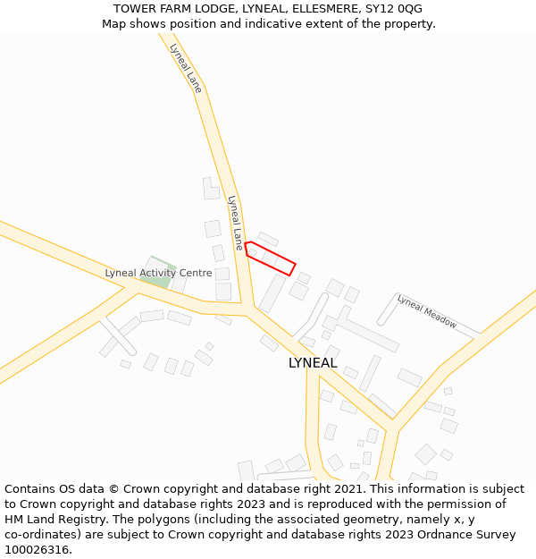 TOWER FARM LODGE, LYNEAL, ELLESMERE, SY12 0QG: Location map and indicative extent of plot