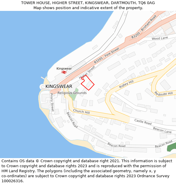 TOWER HOUSE, HIGHER STREET, KINGSWEAR, DARTMOUTH, TQ6 0AG: Location map and indicative extent of plot