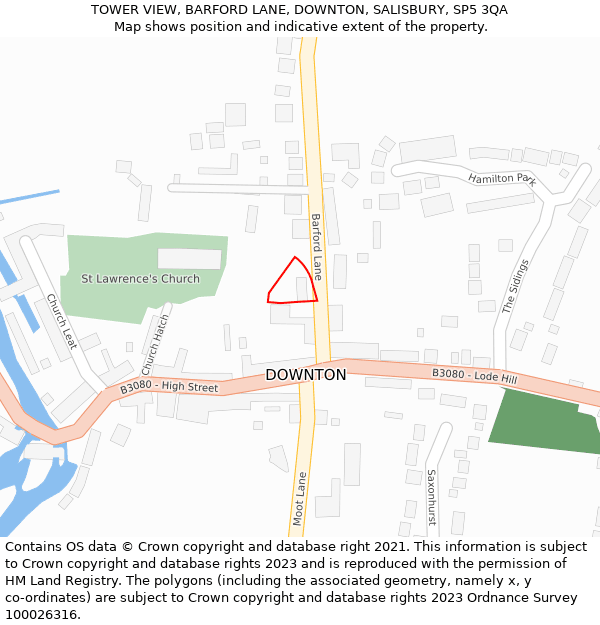 TOWER VIEW, BARFORD LANE, DOWNTON, SALISBURY, SP5 3QA: Location map and indicative extent of plot