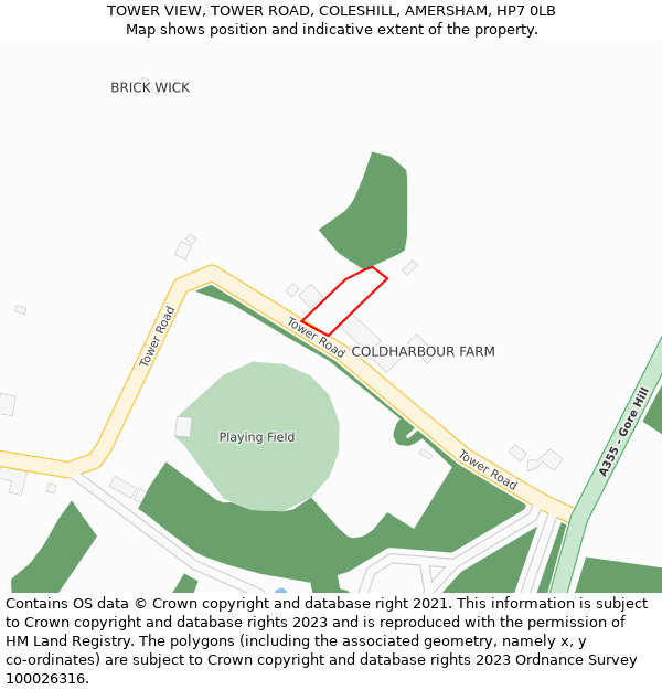 TOWER VIEW, TOWER ROAD, COLESHILL, AMERSHAM, HP7 0LB: Location map and indicative extent of plot