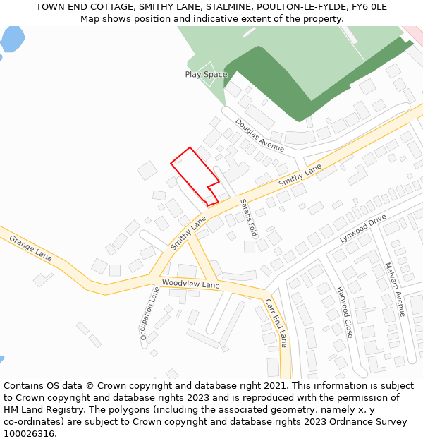 TOWN END COTTAGE, SMITHY LANE, STALMINE, POULTON-LE-FYLDE, FY6 0LE: Location map and indicative extent of plot