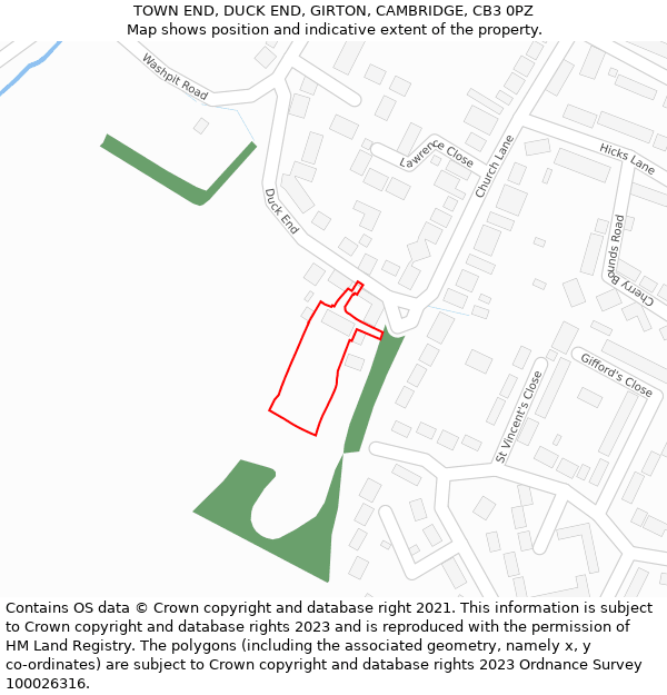 TOWN END, DUCK END, GIRTON, CAMBRIDGE, CB3 0PZ: Location map and indicative extent of plot