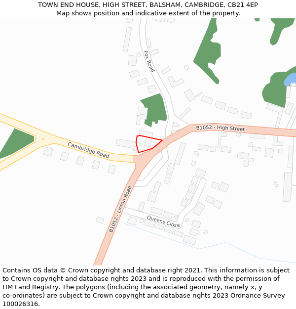 TOWN END HOUSE, HIGH STREET, BALSHAM, CAMBRIDGE, CB21 4EP: Location map and indicative extent of plot