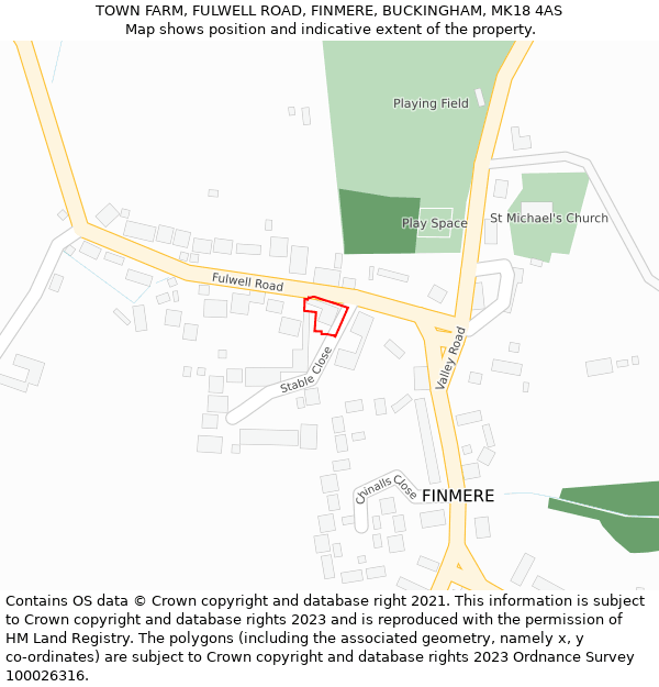 TOWN FARM, FULWELL ROAD, FINMERE, BUCKINGHAM, MK18 4AS: Location map and indicative extent of plot