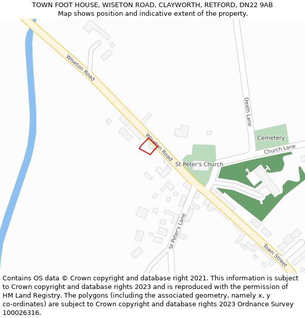 TOWN FOOT HOUSE, WISETON ROAD, CLAYWORTH, RETFORD, DN22 9AB: Location map and indicative extent of plot