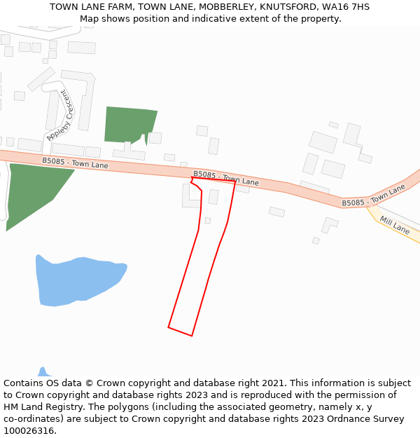 TOWN LANE FARM, TOWN LANE, MOBBERLEY, KNUTSFORD, WA16 7HS: Location map and indicative extent of plot