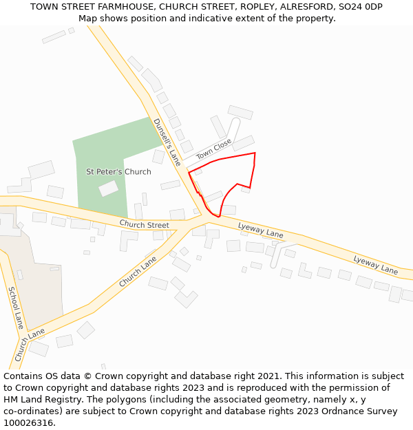 TOWN STREET FARMHOUSE, CHURCH STREET, ROPLEY, ALRESFORD, SO24 0DP: Location map and indicative extent of plot