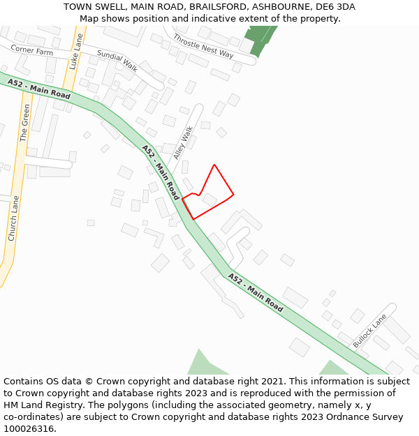 TOWN SWELL, MAIN ROAD, BRAILSFORD, ASHBOURNE, DE6 3DA: Location map and indicative extent of plot