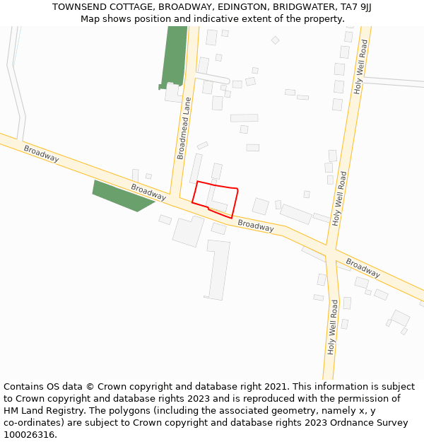 TOWNSEND COTTAGE, BROADWAY, EDINGTON, BRIDGWATER, TA7 9JJ: Location map and indicative extent of plot