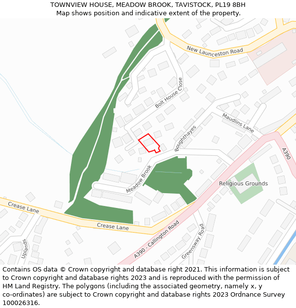 TOWNVIEW HOUSE, MEADOW BROOK, TAVISTOCK, PL19 8BH: Location map and indicative extent of plot