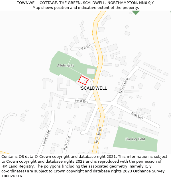 TOWNWELL COTTAGE, THE GREEN, SCALDWELL, NORTHAMPTON, NN6 9JY: Location map and indicative extent of plot