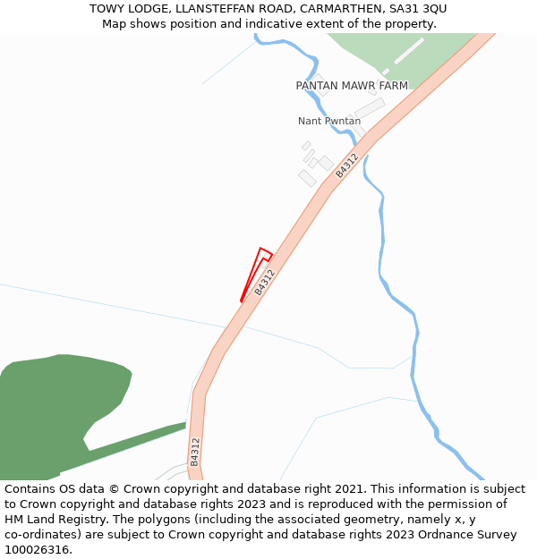 TOWY LODGE, LLANSTEFFAN ROAD, CARMARTHEN, SA31 3QU: Location map and indicative extent of plot