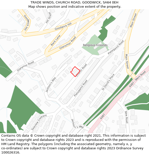 TRADE WINDS, CHURCH ROAD, GOODWICK, SA64 0EH: Location map and indicative extent of plot