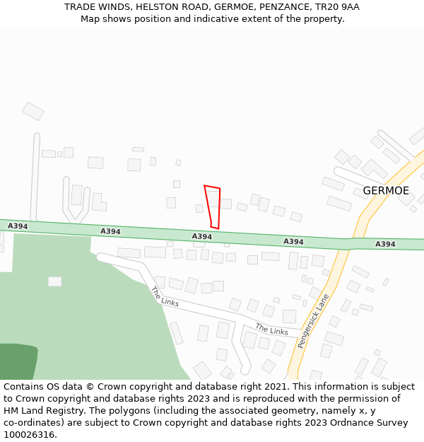 TRADE WINDS, HELSTON ROAD, GERMOE, PENZANCE, TR20 9AA: Location map and indicative extent of plot