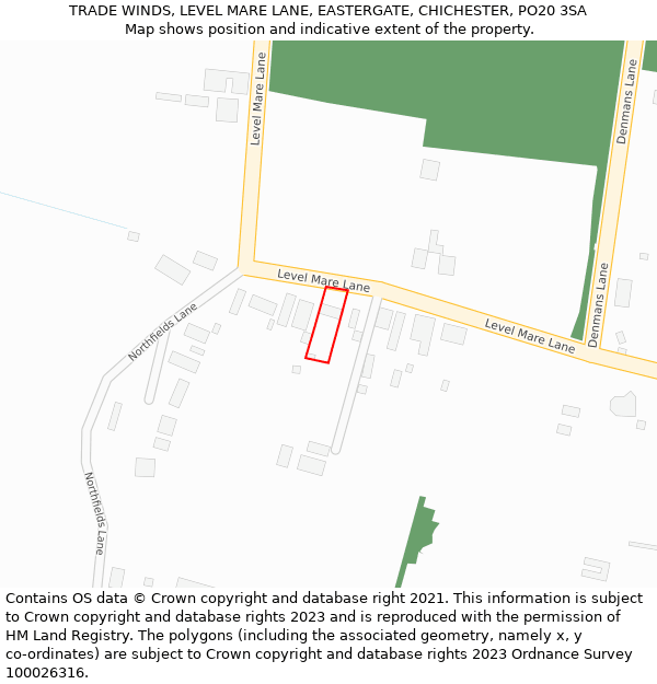 TRADE WINDS, LEVEL MARE LANE, EASTERGATE, CHICHESTER, PO20 3SA: Location map and indicative extent of plot