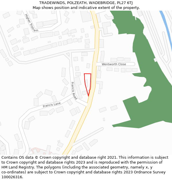 TRADEWINDS, POLZEATH, WADEBRIDGE, PL27 6TJ: Location map and indicative extent of plot