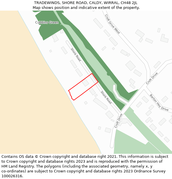 TRADEWINDS, SHORE ROAD, CALDY, WIRRAL, CH48 2JL: Location map and indicative extent of plot